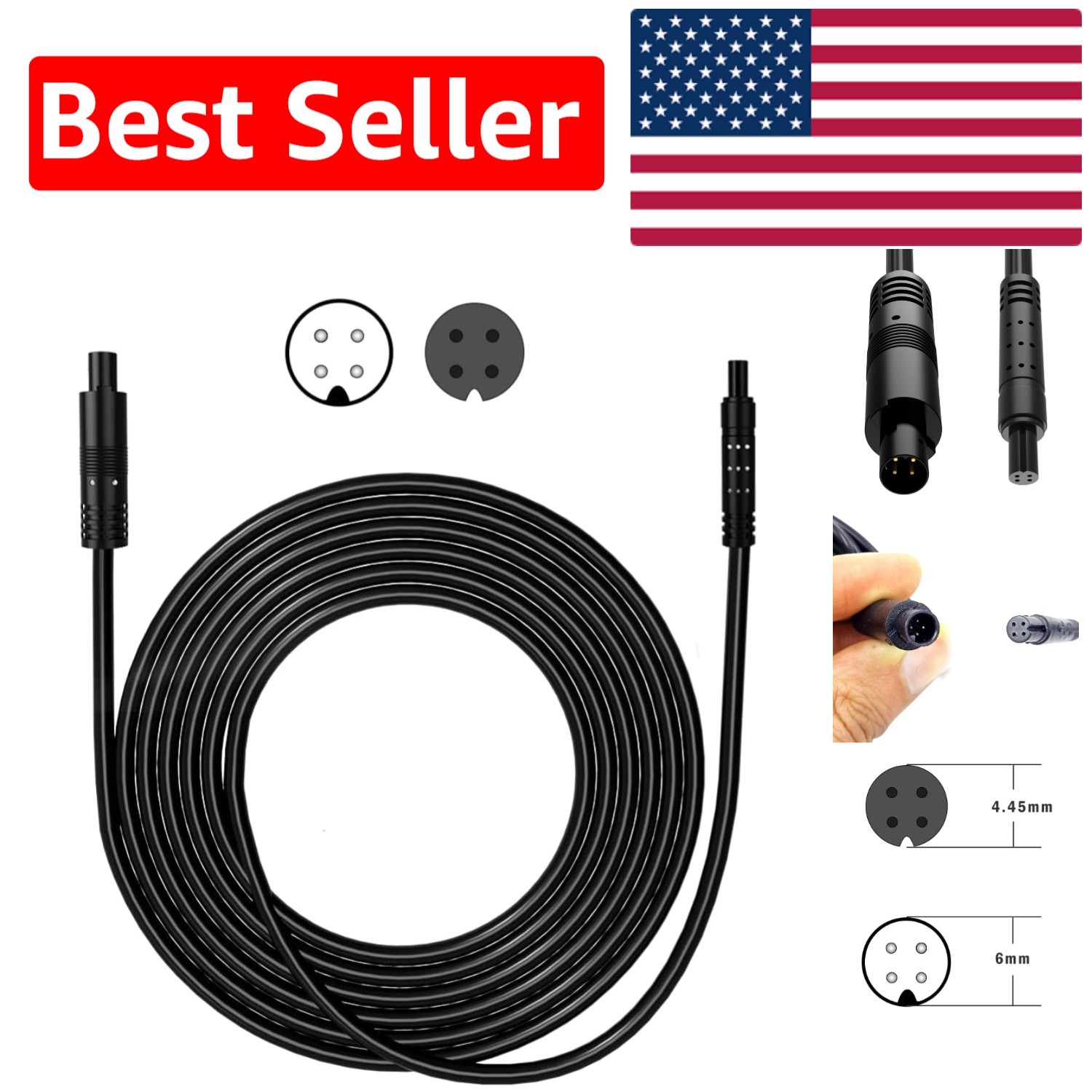 4-Pin 16.5 ft Backup Camera Extension Cord with Easy Plug-and-Play Installation