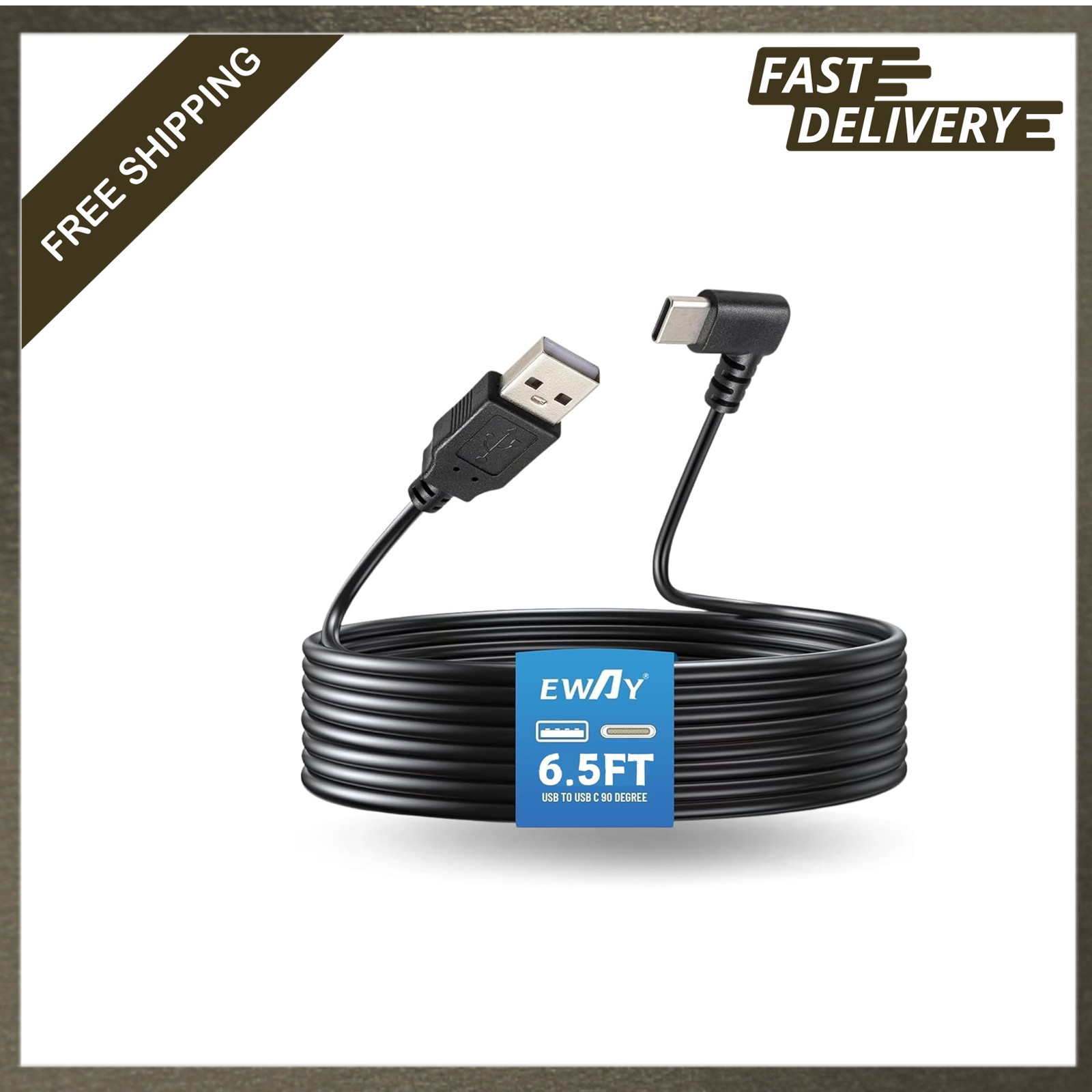 Dash Cam Power Cord USB C 6.5FT USB-A to 90 Degree Type-C Cable for Vehicle Dash