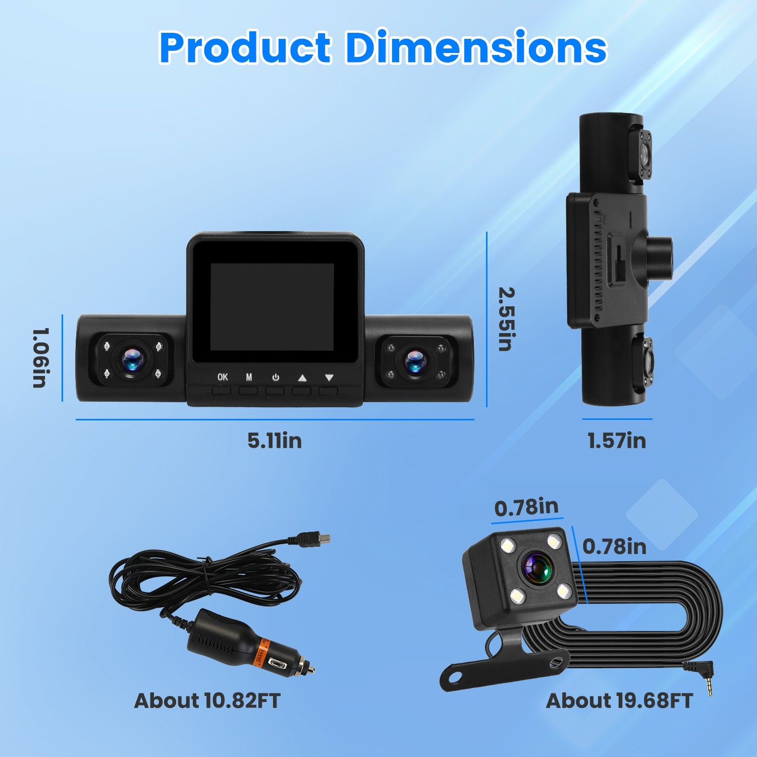 1080P FHD Car Dash Cam Front Inside Rear Camera Night Vision Video Recorder