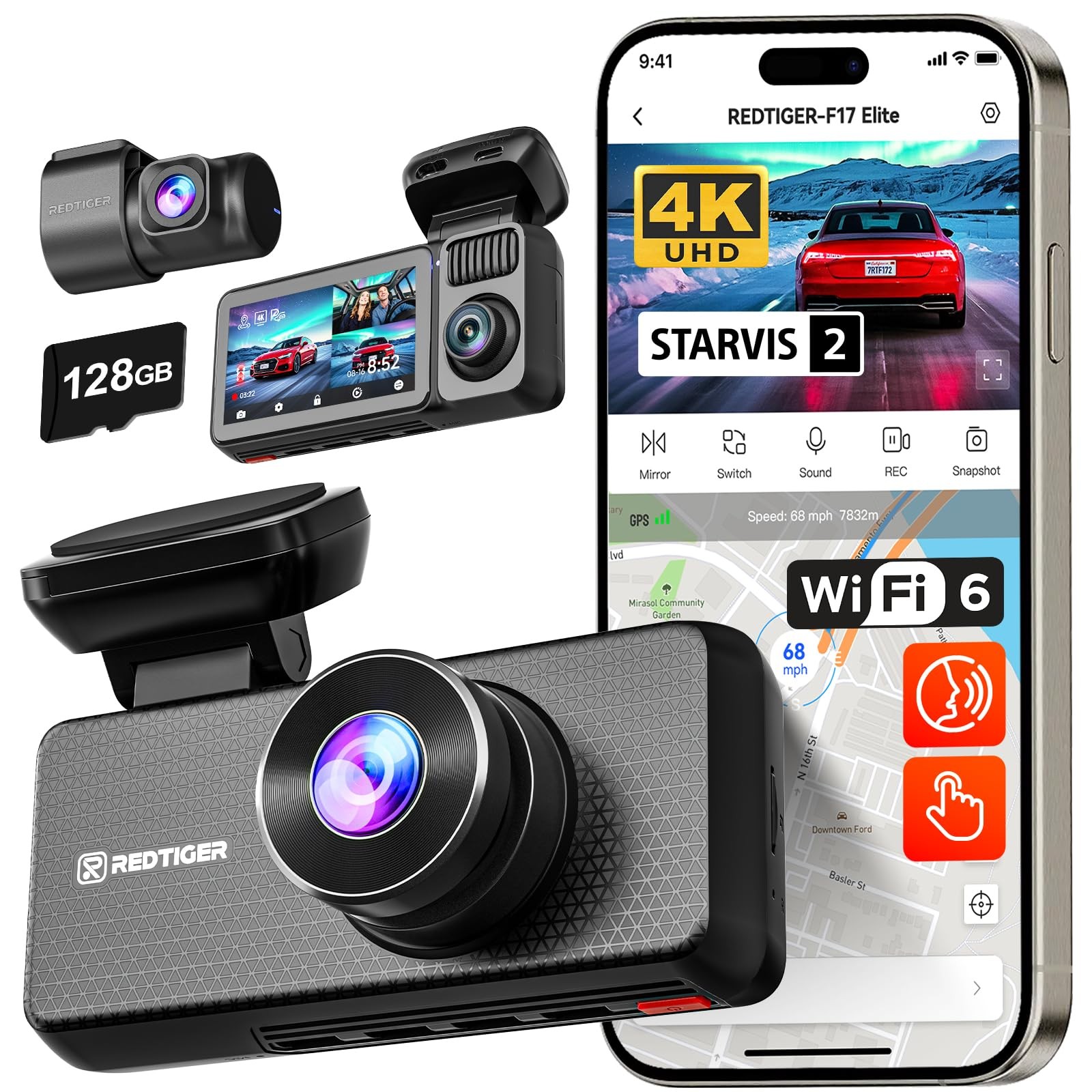 REDTIGER F17 Elite 4K Dash Cam 3 Channel, STARVIS 2 IMX678 & IMX675, 128GB Ca…