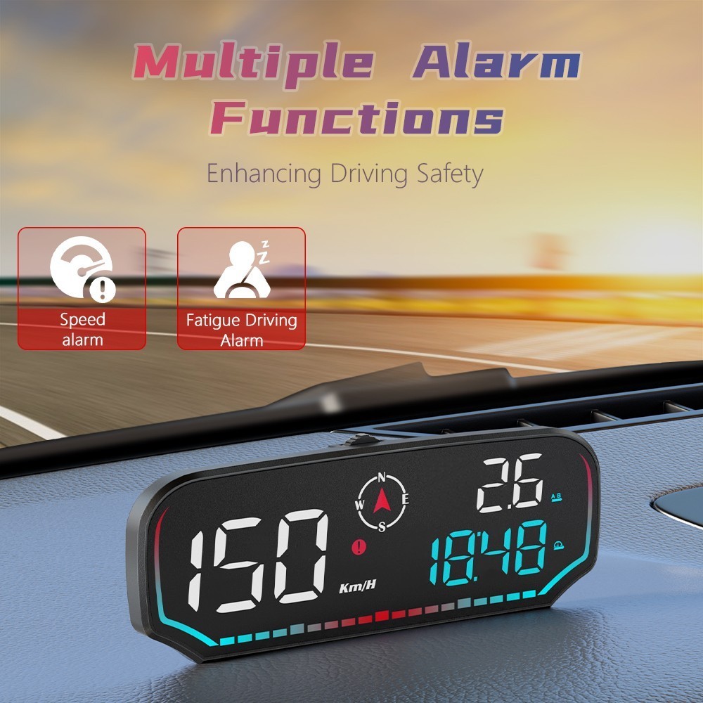 GPS Speedometer HUD – LCD Display w/ Over-Speed and Fatigue Driving Alerts.