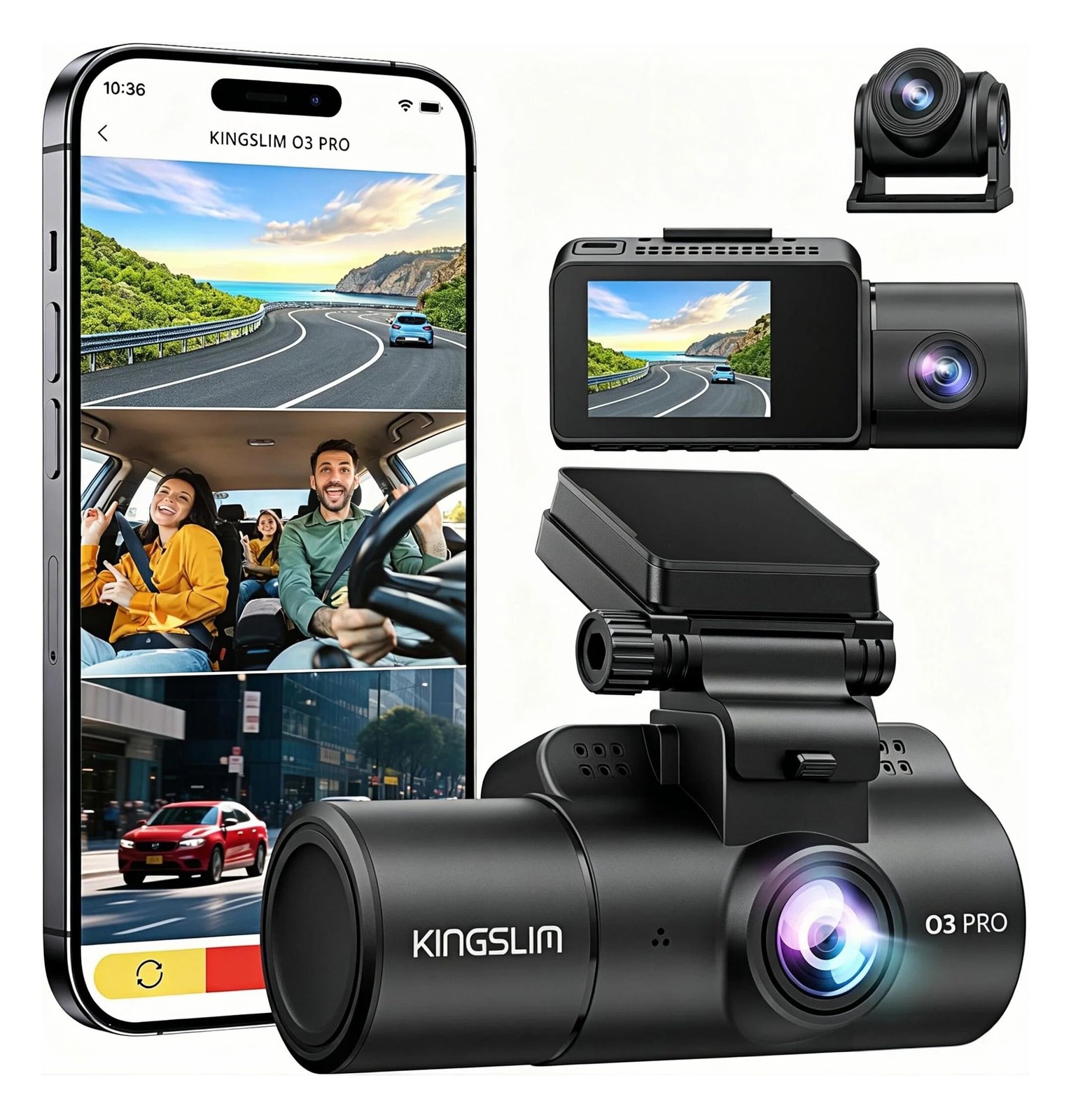 3 Channel 5G WiFi Dash Cam with 64GB Card, 2.5K/1080P Front and Rear Inside D…