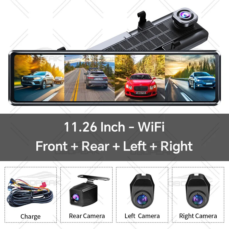 A8 4CH 11.26” Rearview Mirror Dash Cam 4K Front,Rear and Side FHD 3*1080P