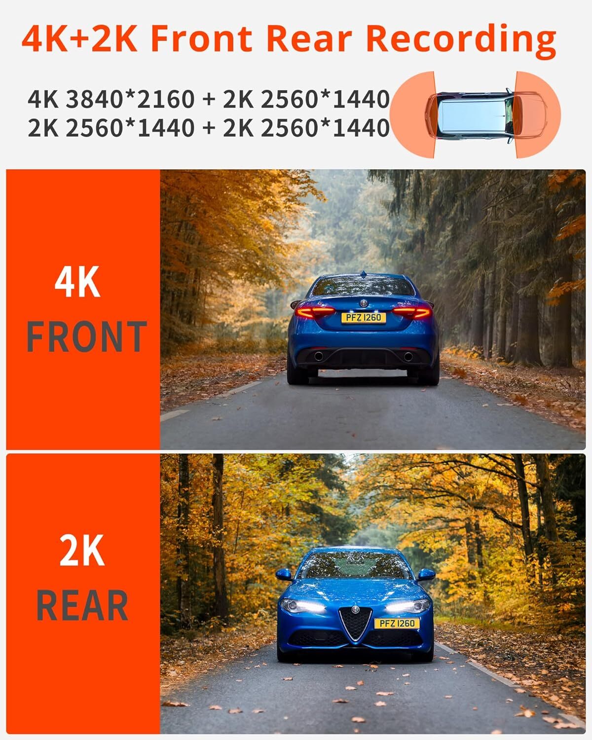 D4PRO Dash Cam Front and Rear – 4K + 2K Dual Car Dashcam with WiFi GPS Dash C.