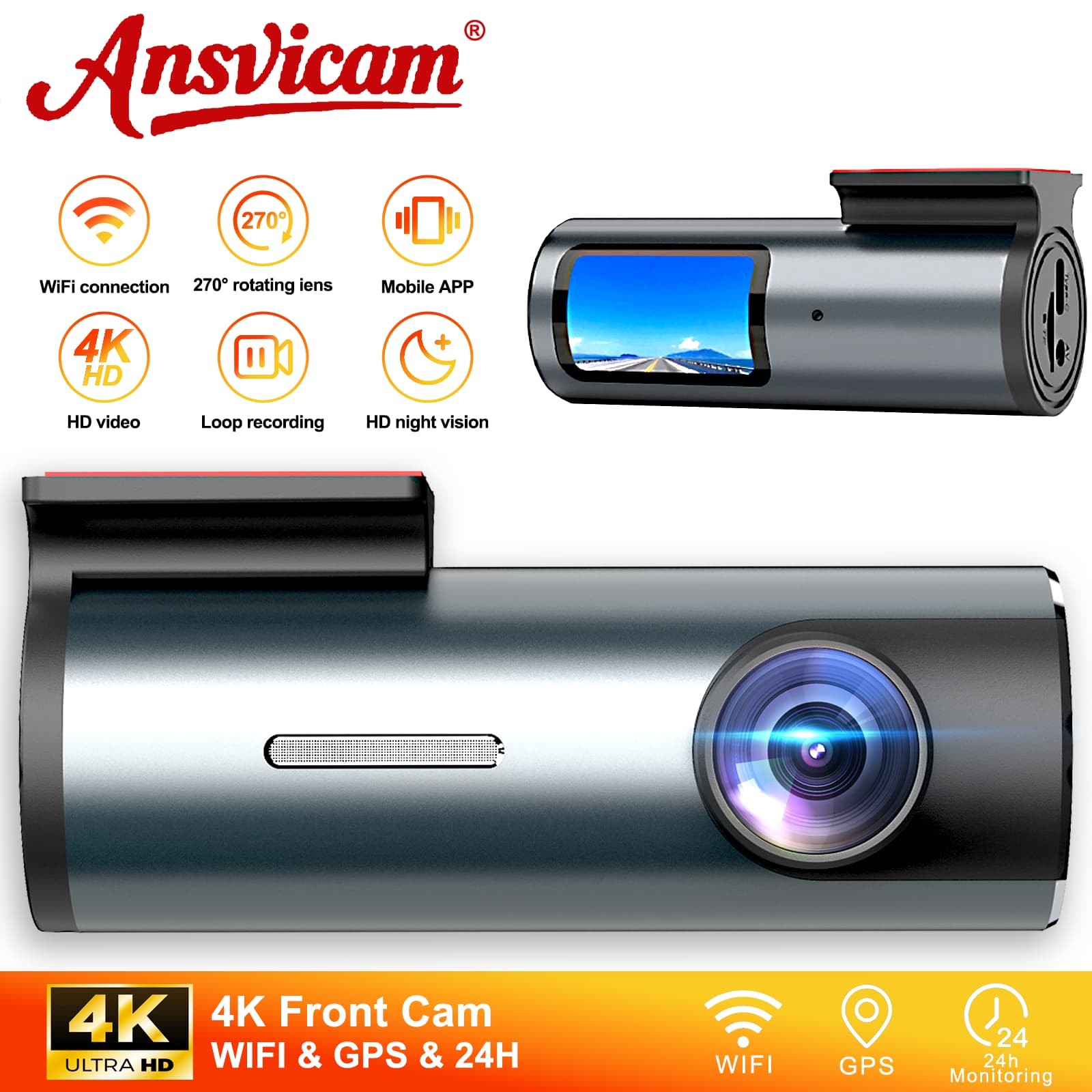 4K GPS Driving Recorder Parking Surveillance Video 24H Car Night Vision Camera