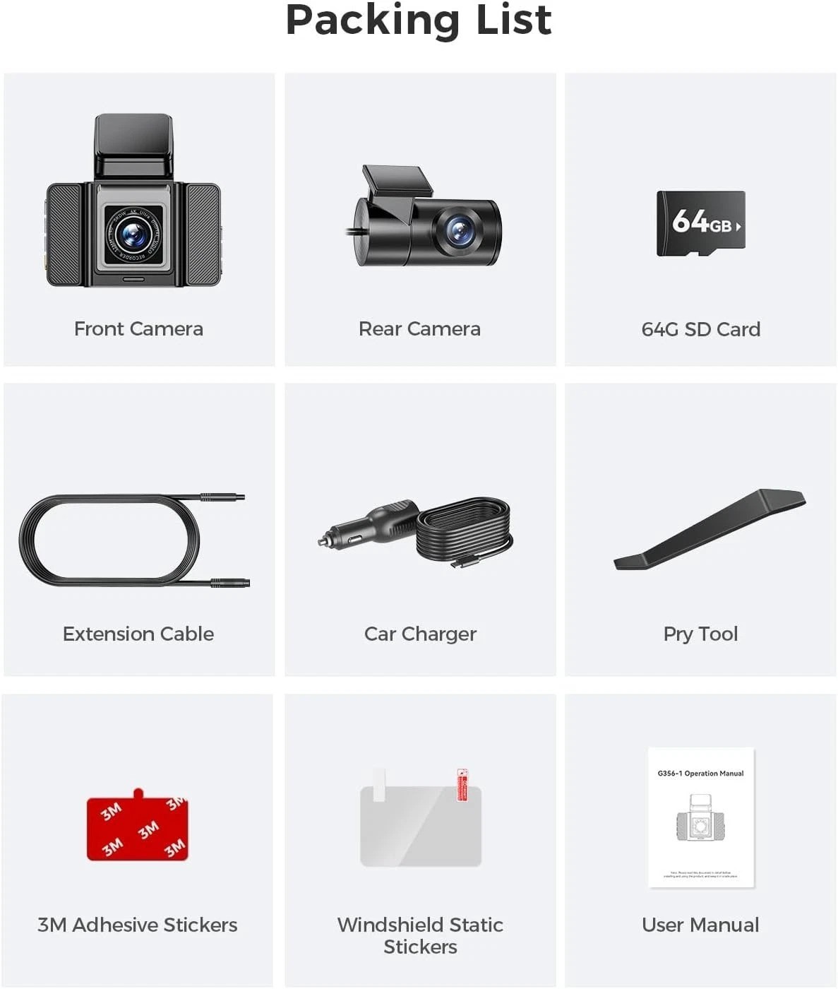 4K+4K Dash Cam Front and Rear, STARVIS SensorsFree 64GB Card,Support 256GB Ma…