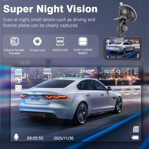 4K Dual Dash Cam Front & Rear, 2160P UHD, 176°+160° Wide Angle, 3.5” Screen, Ni