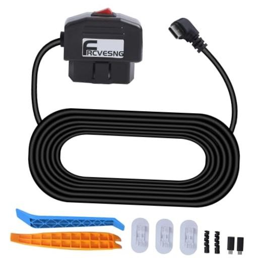 OBD Power Cable for Dash Camera, OBD to Type C Dash Cam Hardwire Red Button