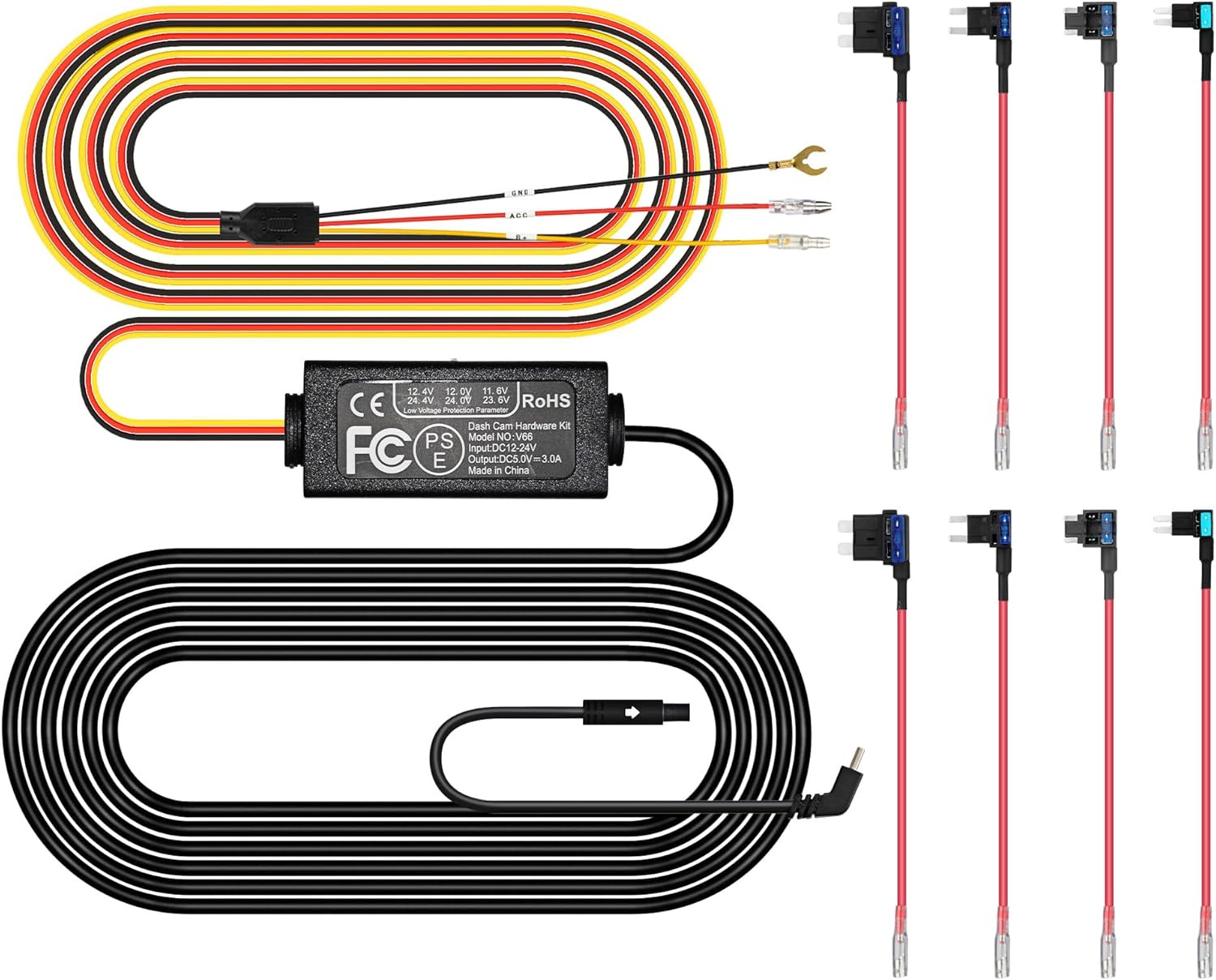 Pelsee Dash Cam Hardwire Kit, Full Set Hard Wire Kit Fuse for P1 Duo Dash Cam On