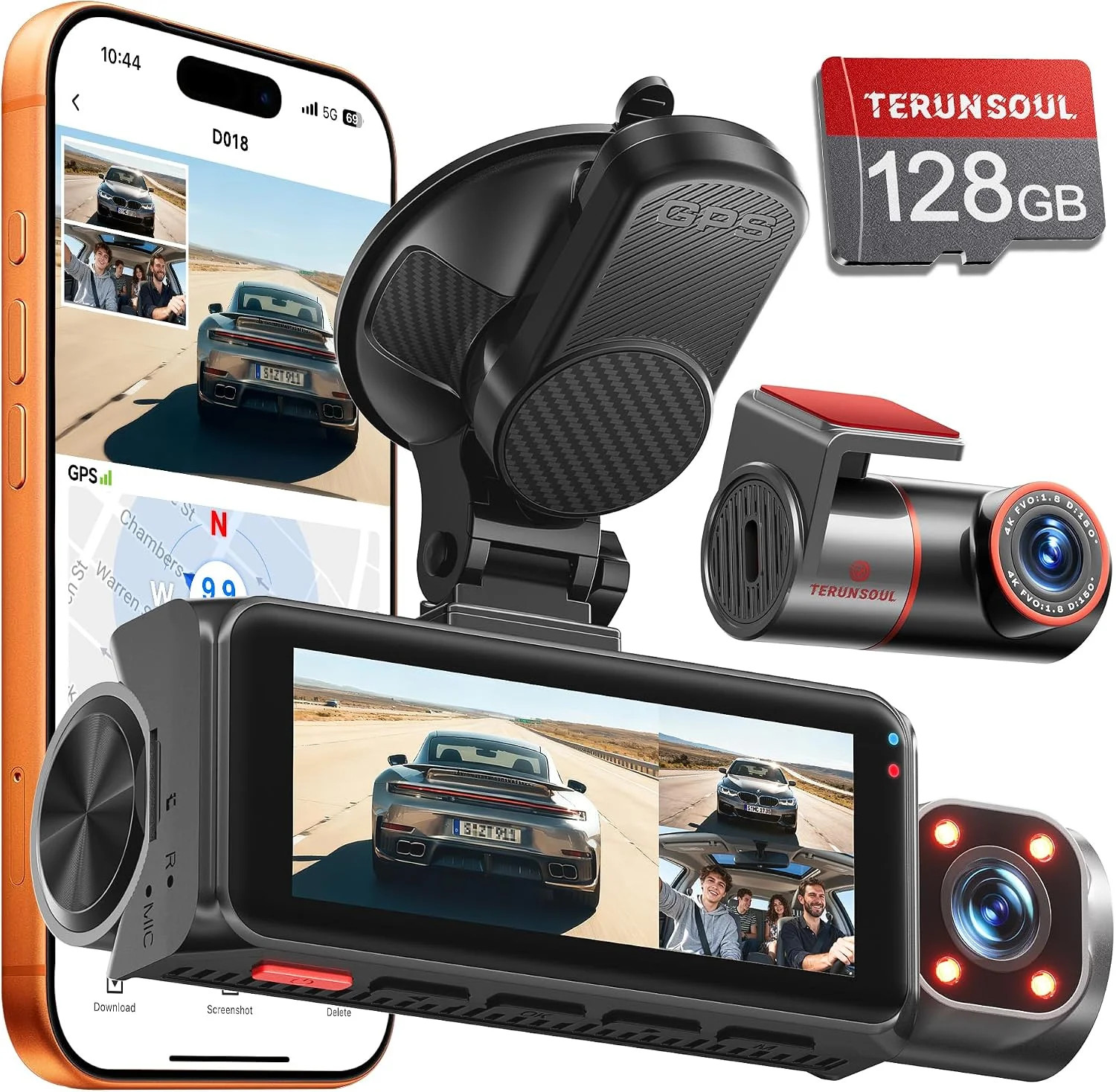 4K+4K+1080P 3 Channel Dash Cam, Free 128GB Card, AProX HD Night Vision | Dash Ca