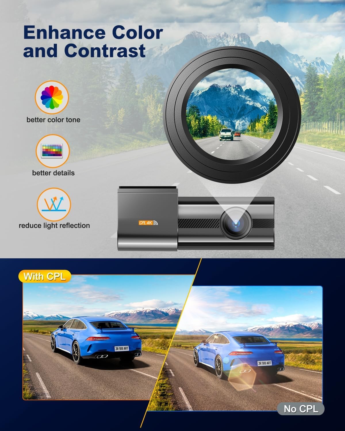 Dash Cam Front 4K, Built-in 5GHz WiFi with CPL, Car Camera Dashcam with UHD 2…