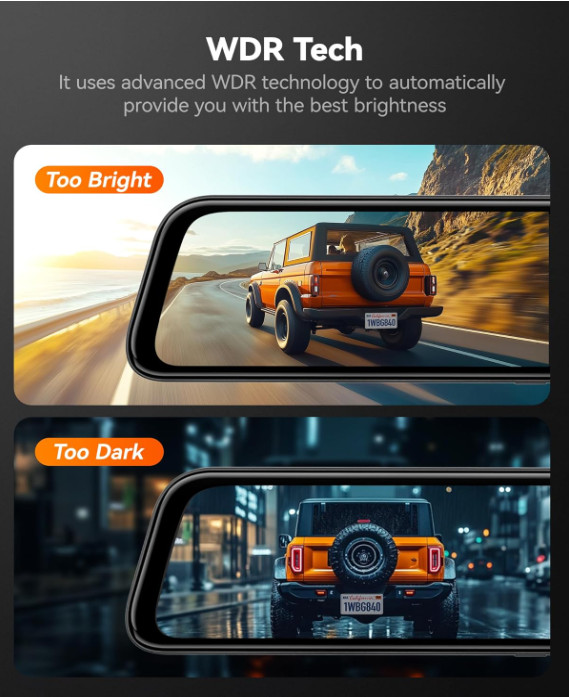 Espejo Retrovisor 4K con Cámara Dual, WiFi 5.8GHz, GPS y Visión Nocturna. Nuevo
