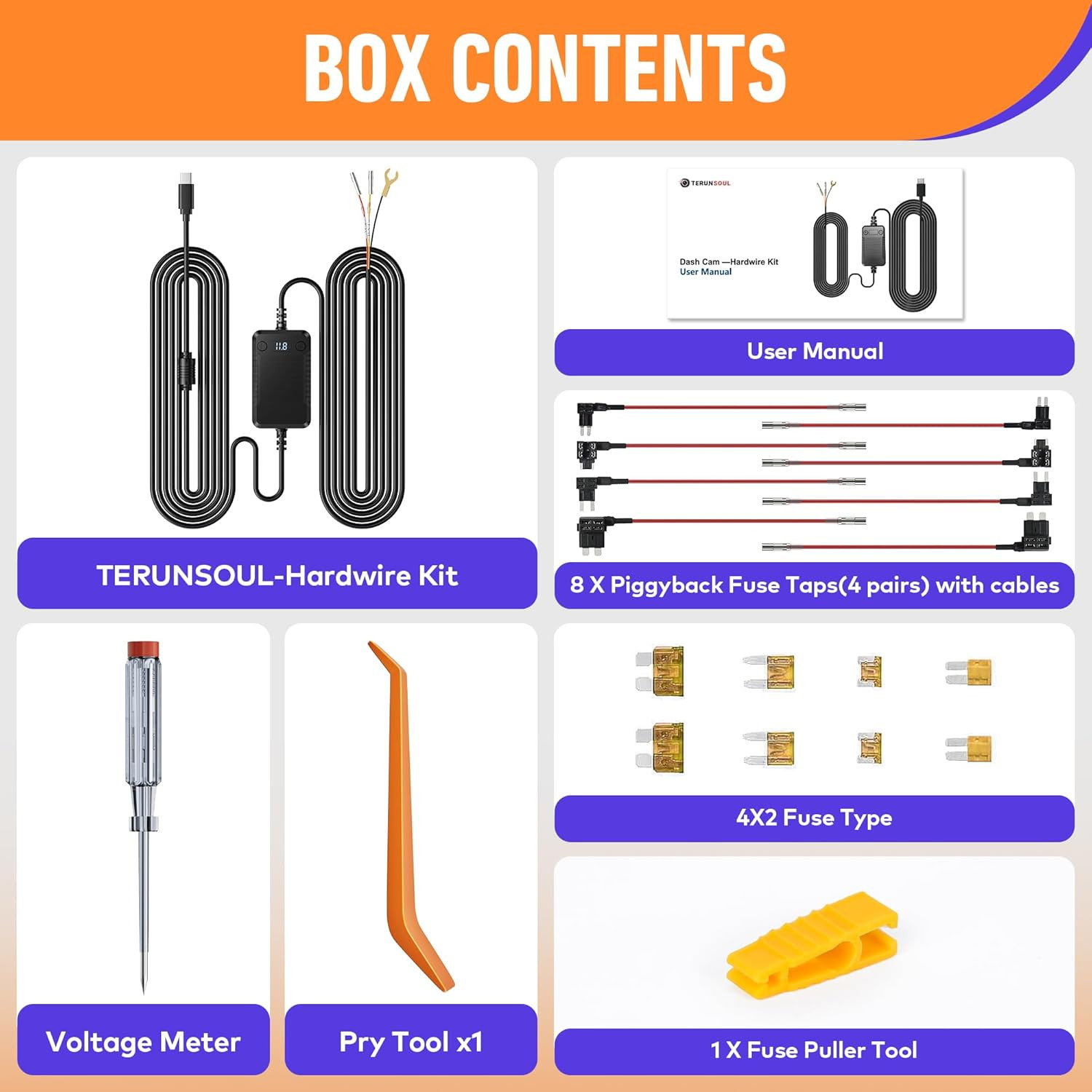Dash Cam Acc Multi-Size Hardwire Kit with Voltage Indicator for Dash Camera 9.8F