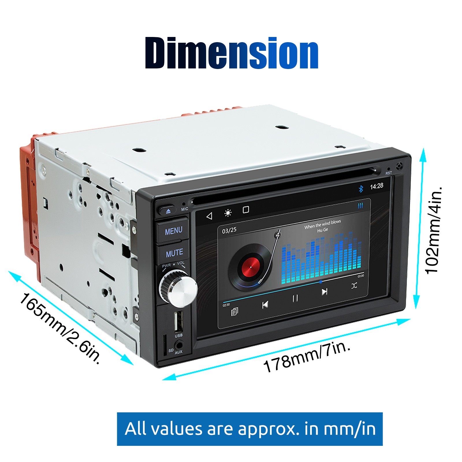 Double DIN Car Radio Stereo CD DVD Player Carplay Android Auto Bluetooth USB AUX