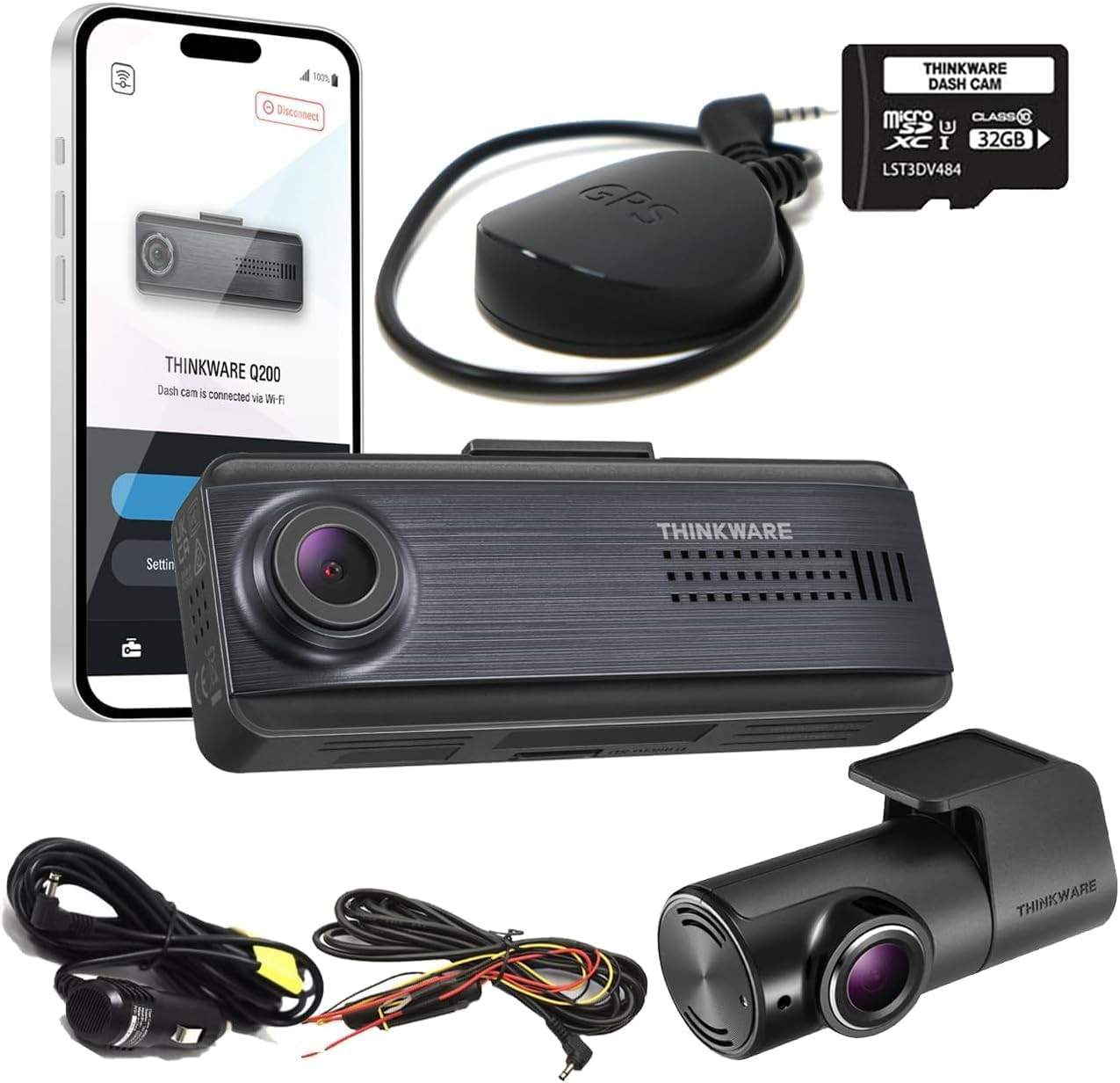 Q200 Dash Cam Front and Rear, Wifi, WDR, Speed Red Light Alerts, ADAS, 256GB Max