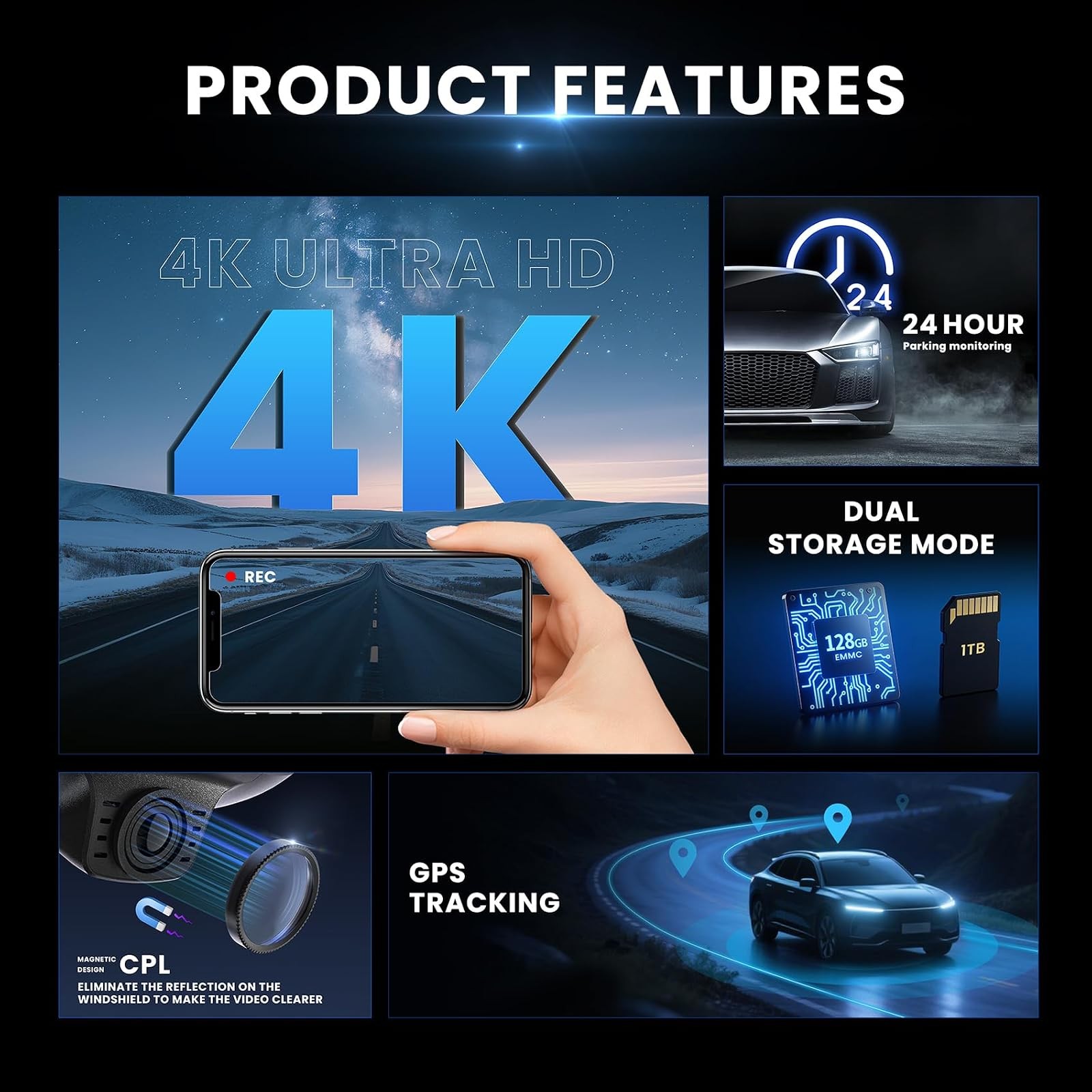 Dash Cam Ford F150 F250 2021-2025 OEM Style 4K GPS