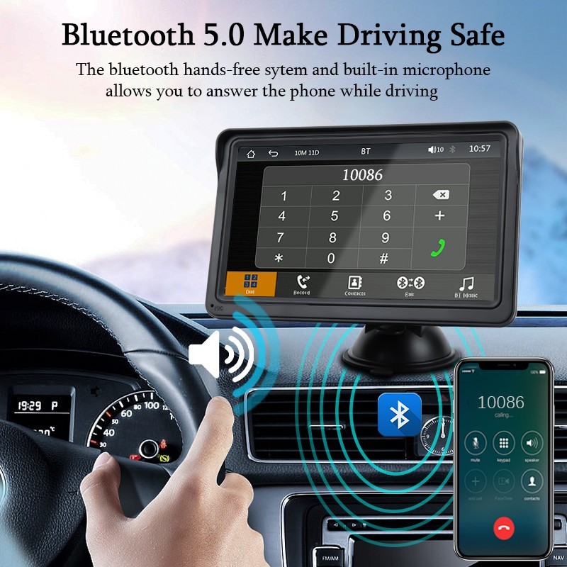 Hippcron 7″ Portable CarPlay Android Auto Radio, Touch Screen Media Player.