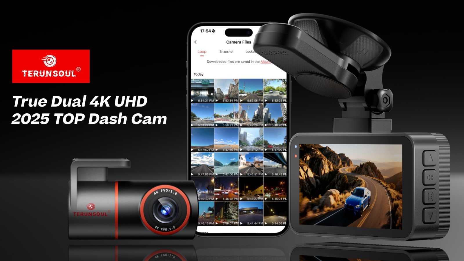 TERUNSOUl 4K Dash Cam Front and Rear, Free 128GB Card Included 5.8GHz WiFi Black