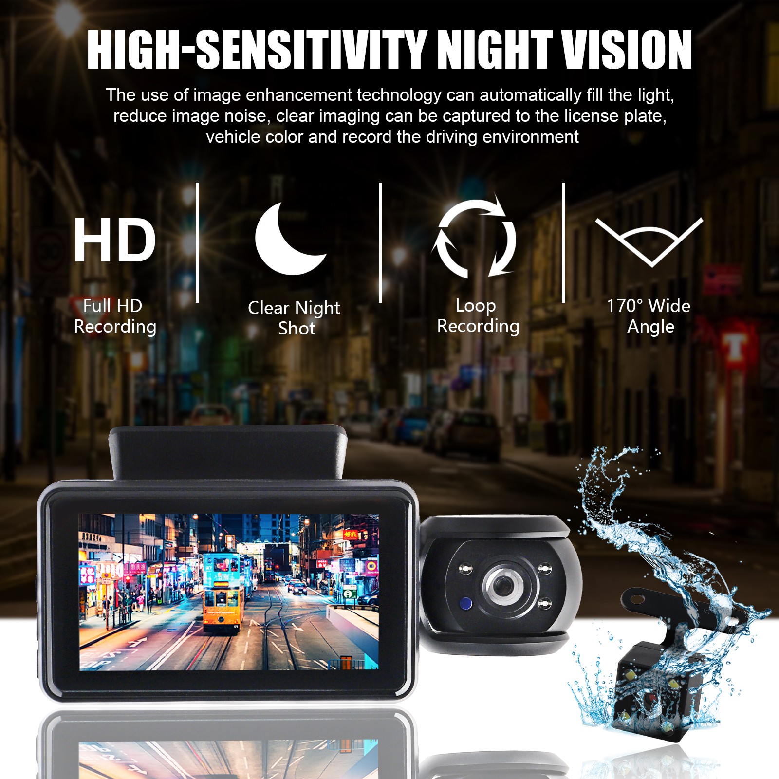 1080P Dual Lens Car DVR Dash Cam Video Recorder G-Sensor Front And Inside Camera