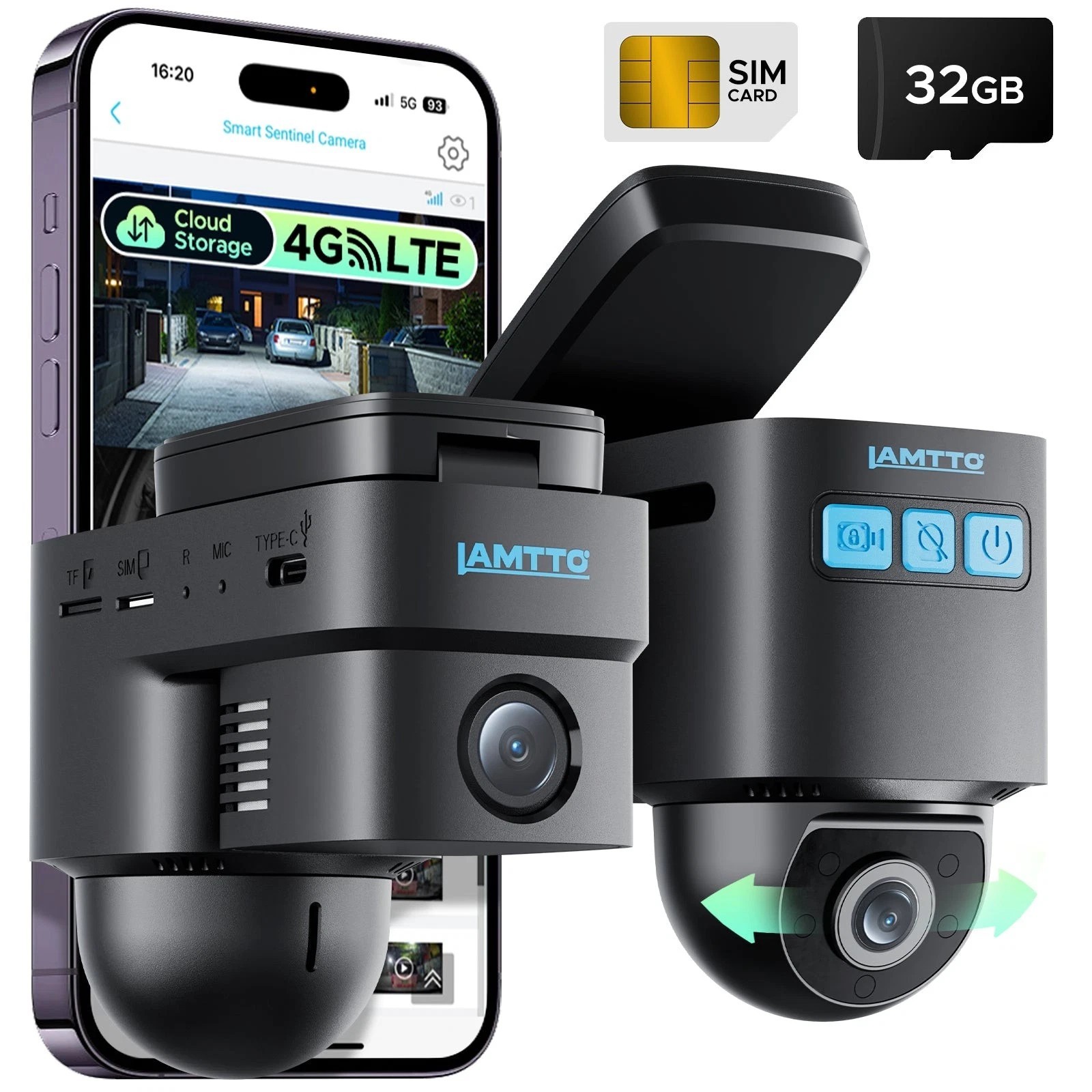 4G LTE Security Cam for Car, Dash Cam Front Inside Remote Live-View 24/7 Parking
