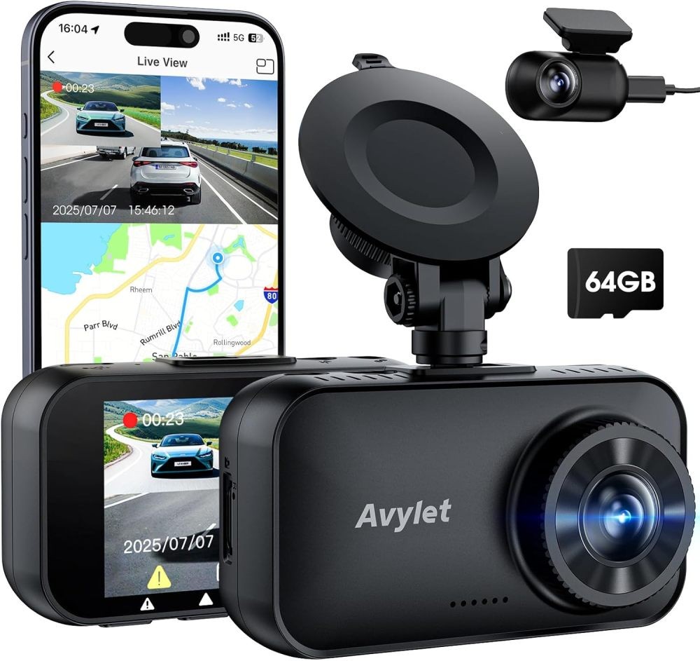 Avylet 5G WiFi Dash Cam with 4K Front & 1080P Rear External GPS, Night Vision