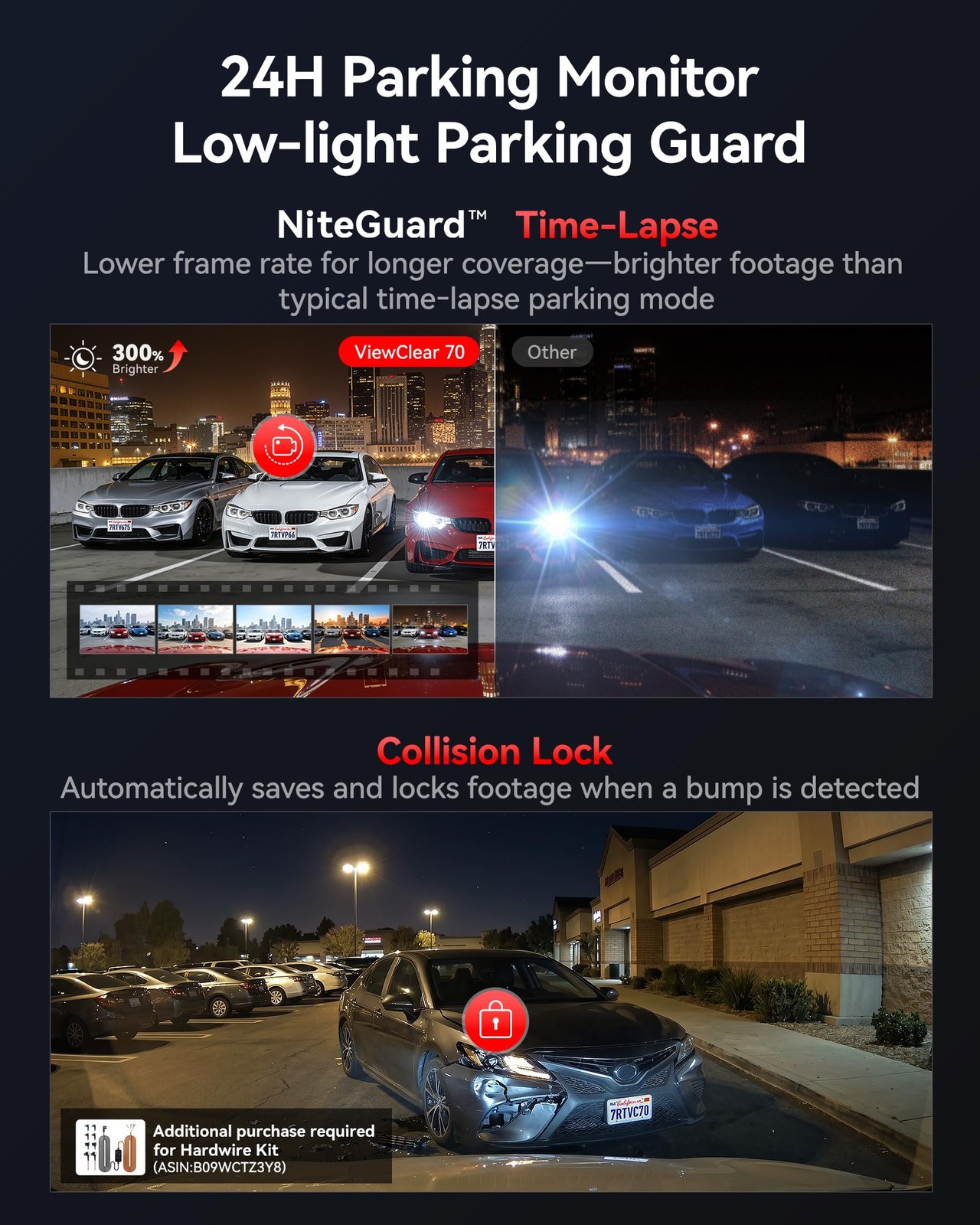 VC70 4K+2.5K Dash Cam, STARVIS 2 IMX678, Dual HDR, 30MB/s WiFi