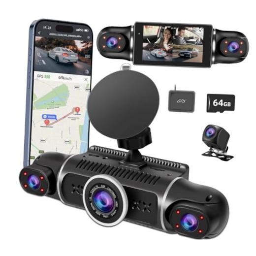 360° Dash Cam Front and Rear View 4 Channel Dash Camera FHD 2K+1080Px3 for