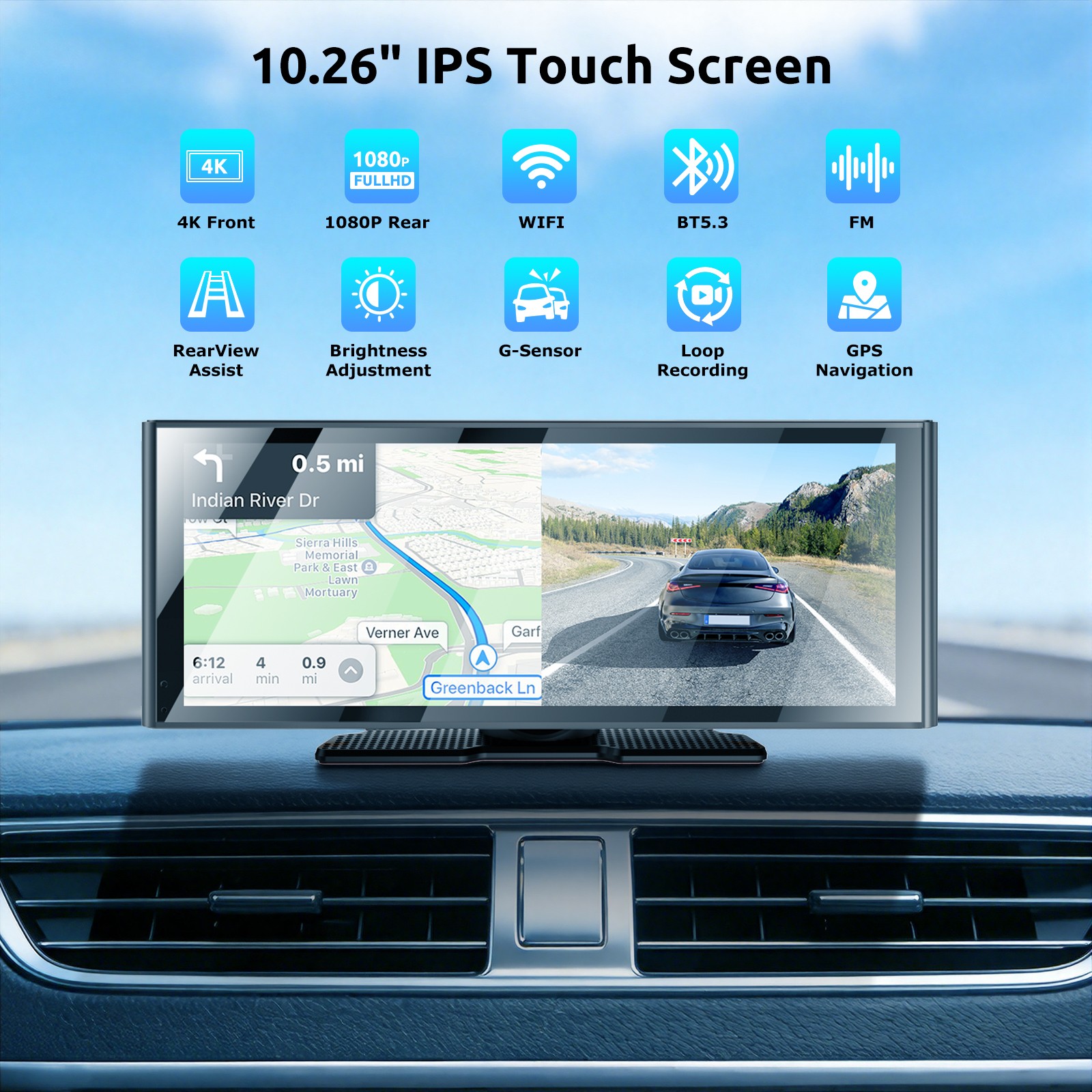 Wireless Carplay Screen for Car 10″ Portable Car Touch Screen for Apple Carplay