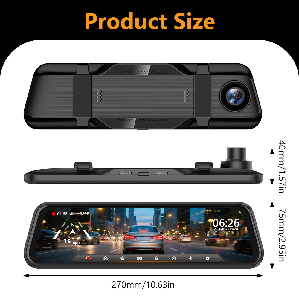 4K Dual Dash Cam Front Rear Dual Lens Dash Camera WIFI APP w/ 64GB TF Card NEW