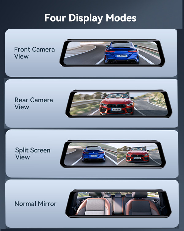 AZDOME 12″ Rearview Mirror Dash Cam GPS WIFI 2K+1080P Dual Touch Screen Car DVR