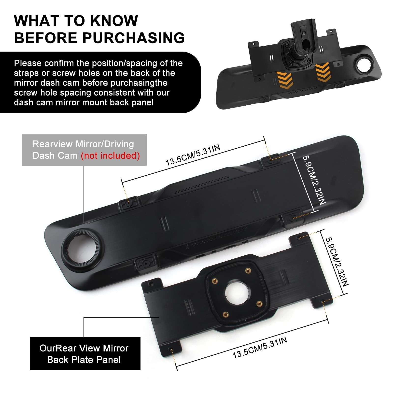 Universal Rear View Mirror Dash Cam Mount Kit – Fits 5.5″ to 12″ Mirrors