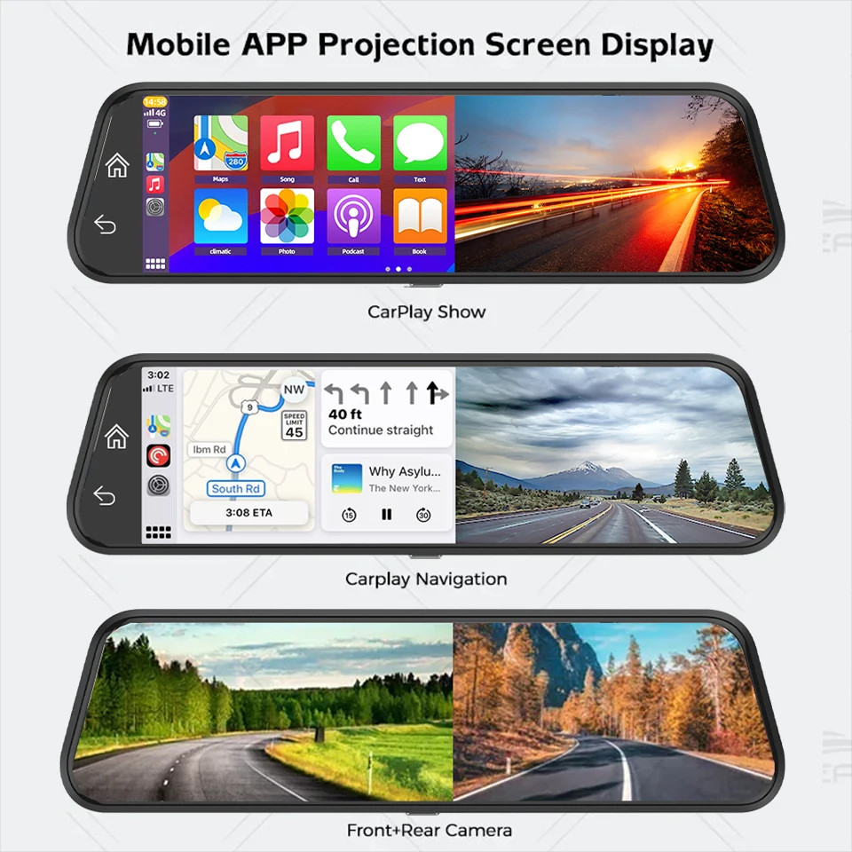 E-ACE 4K Mirror Dash Cam CarPlay Android Auto Touch Screen Night Vision GPS