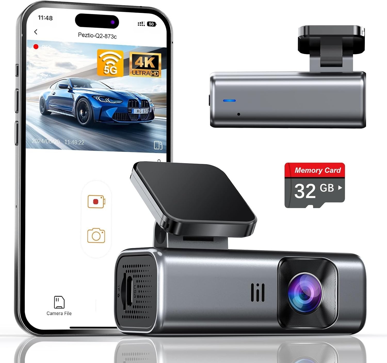 4K Dash Cam with 5GHz WiFi & 32GB Card – Exceptional Night Vision Included