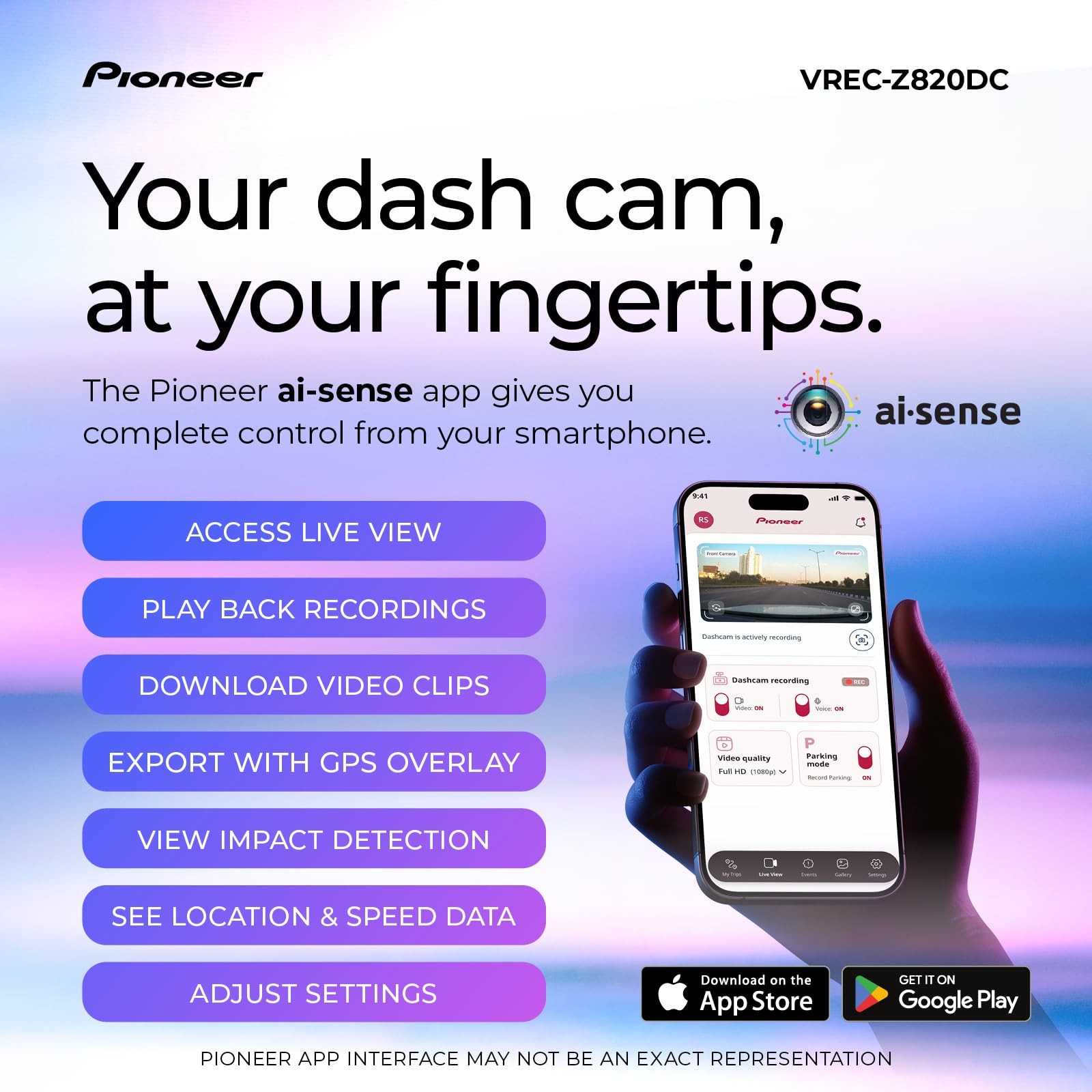 Pioneer VREC-Z820DC Dual Dash Cam Front and Rear Car Camera – Premium 4K Camera