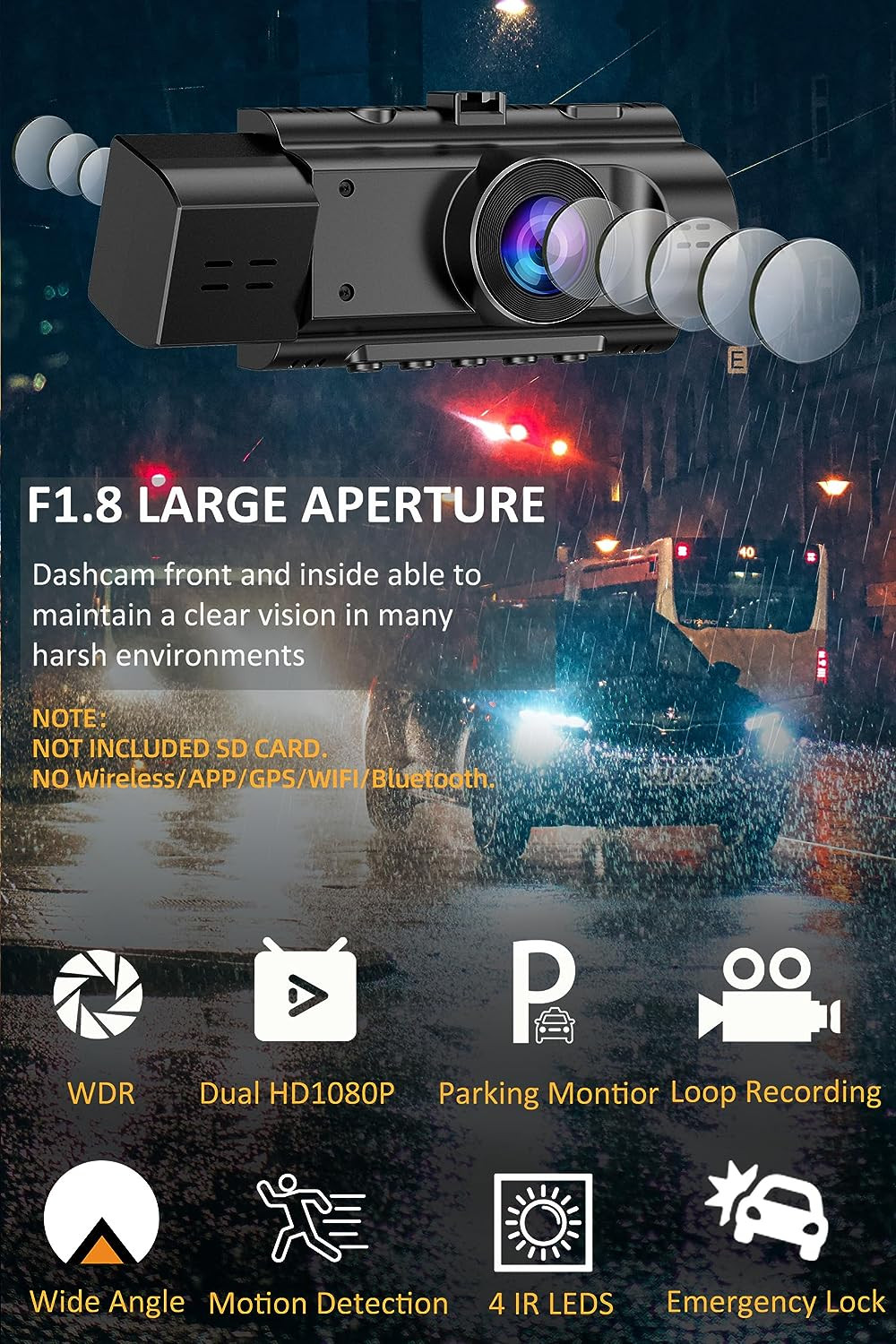 Dual Dash Cam Rear Front Video Recorder Auto Anti Theft 1080P Dashboard Camera