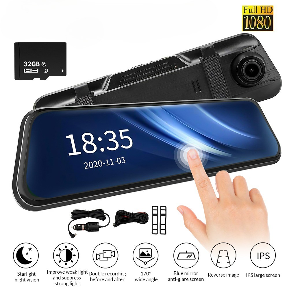 10″ 1080P Car Dual Dash Cam DVR Rear View Mirror Camera Video Recorder G-sensor