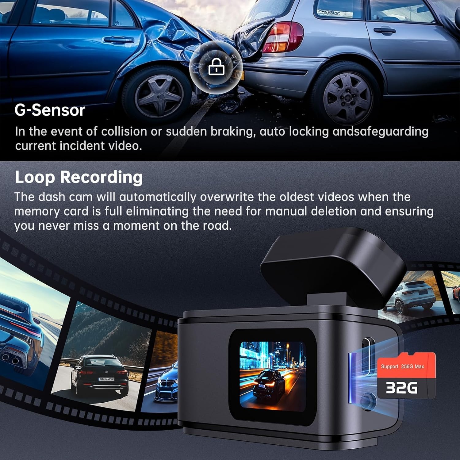 USED S90 Dash Cam Front and Rear: 2.5K+1080P Dual Dash Camera 1.47″ IPS Screen