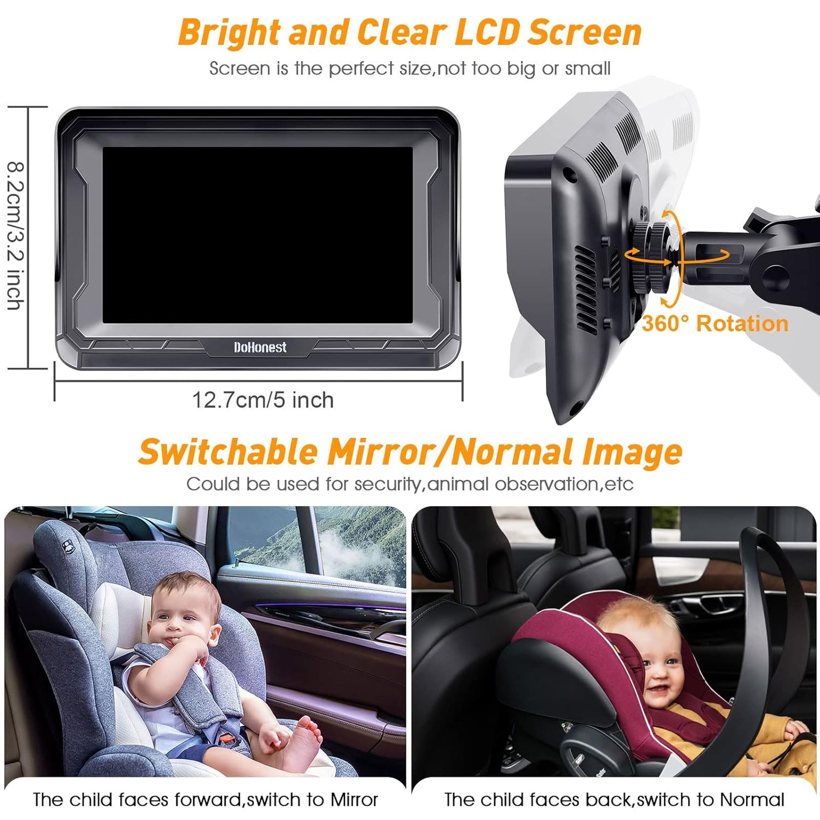 Baby Car Camera HD 1080P – Rear-Facing Car Baby Monitor with Night Vision