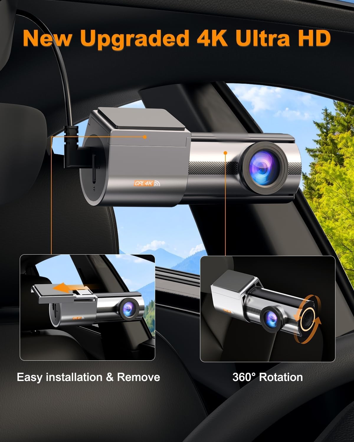 Dash Cam Front 4K, Built-in 5GHz WiFi with CPL, Car Camera Dashcam with UHD 2…
