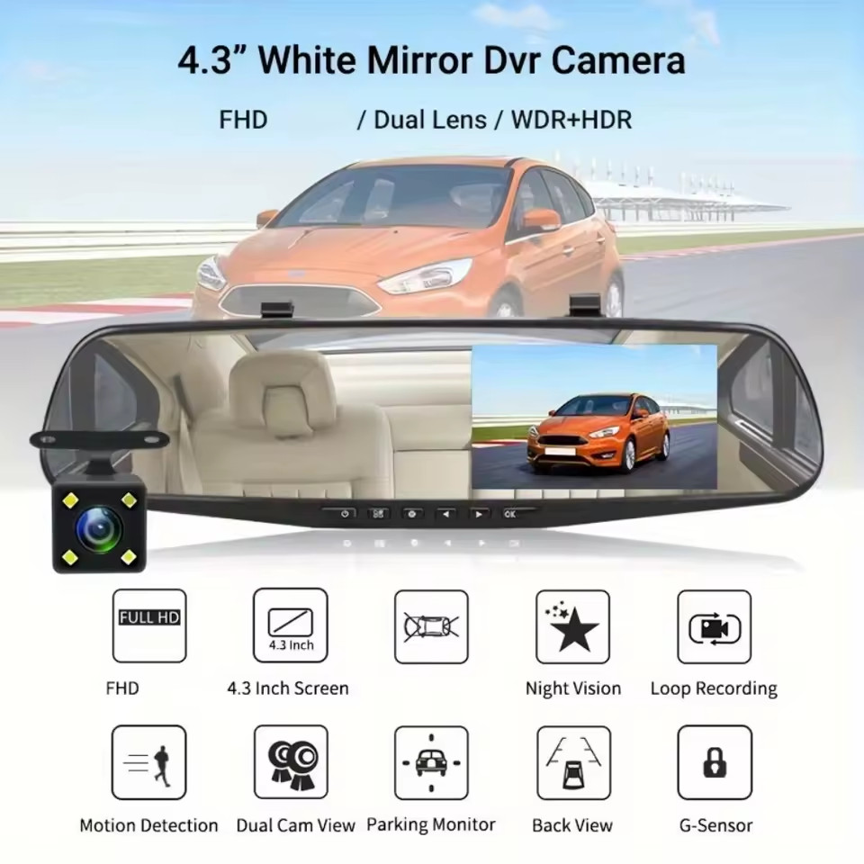 1080P HD Rearview Mirror Car DVR Dual Dash Cam Camera Front Rear Video Recorder