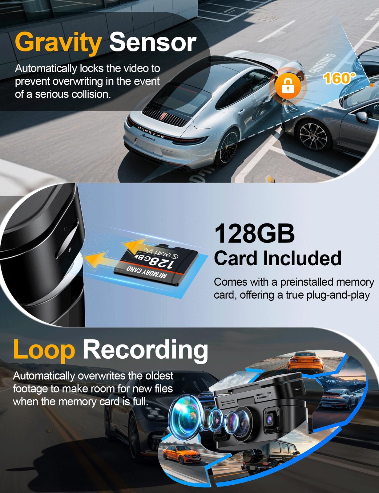 360° View 4K 4 Channel Dash Cam Front and Rear Inside Left Right, Built-in GP…