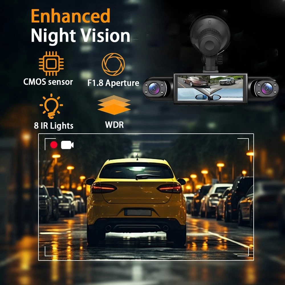 4-Channel Dashcam 360° 1080P HD Car Dash Cam Front Rear Inside Left Right