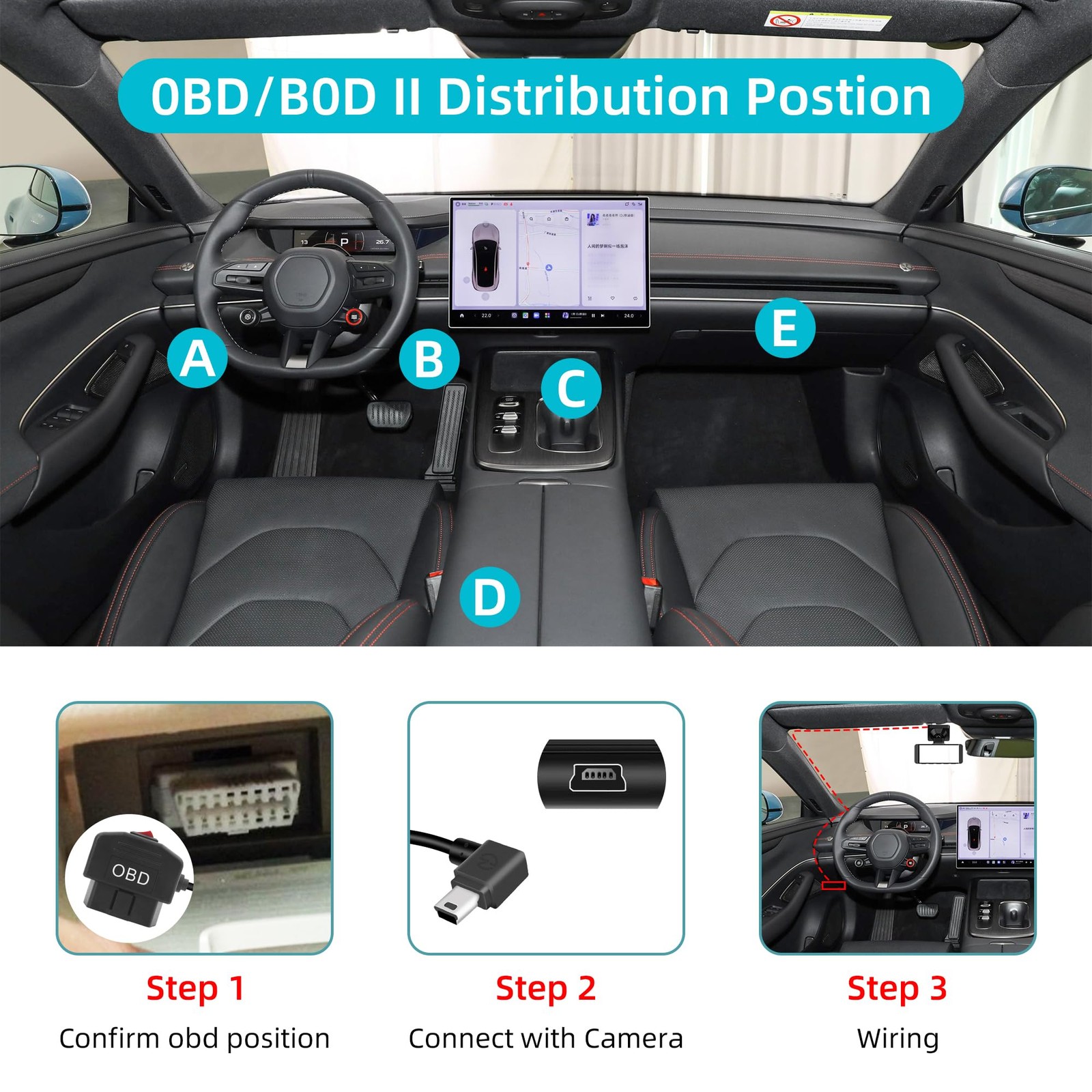 GELRHONR OBD Power Cable for Dash Camera, OBD2 Diagnostic Extension Adapter to