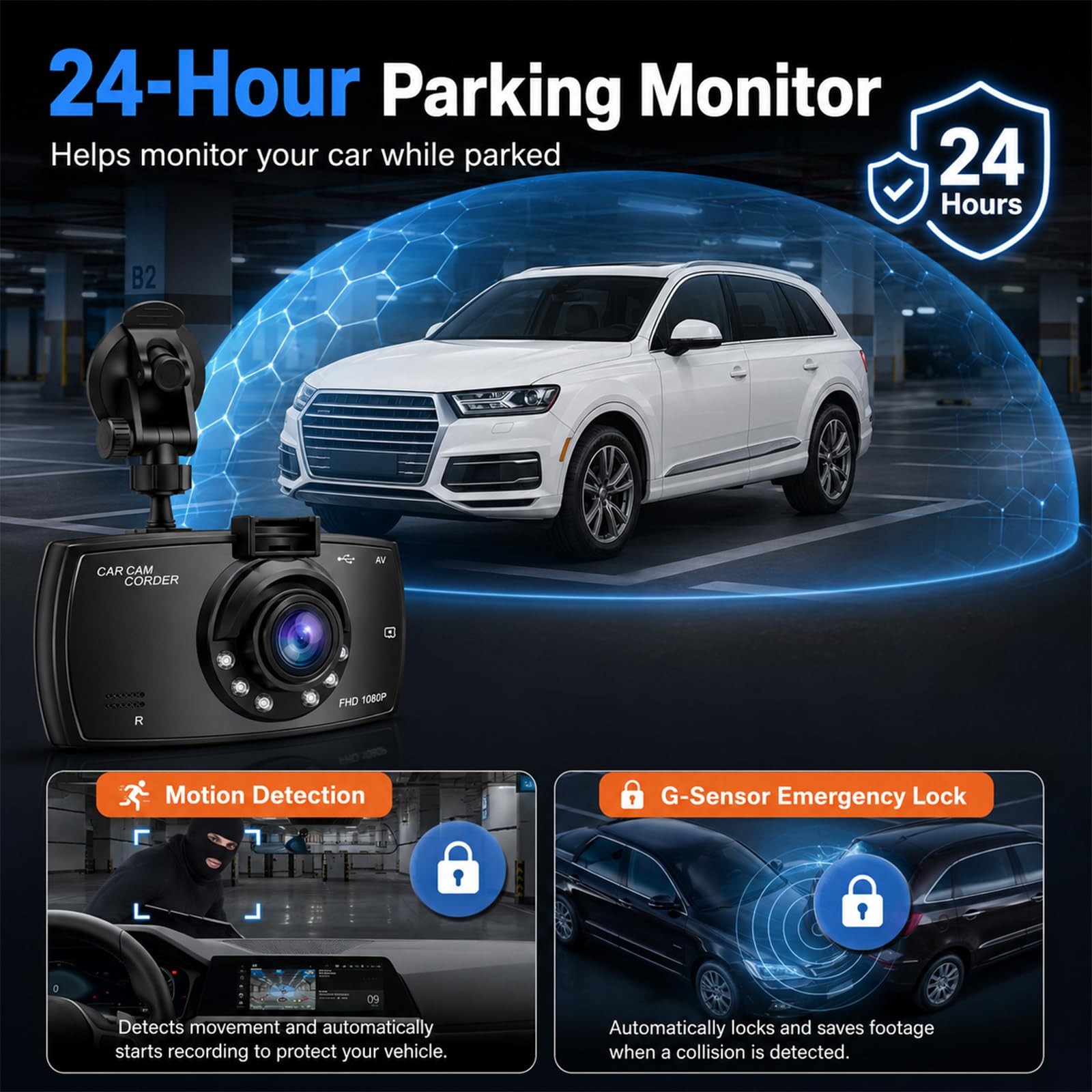 2.4-inch 1080p High-Definition Dash cam for Cars with Super Night Vision, 24-…