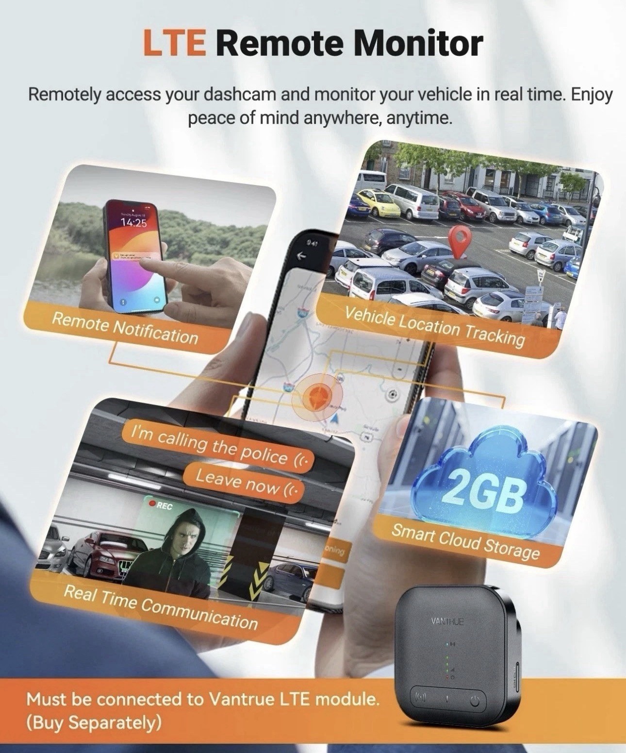 Vantrue Nexus 5S (N5S) 360 Degree WiFi Dashcam GPS LTE Support 1TB Support