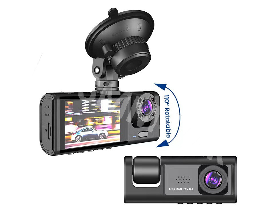 1080P 2in 3 Lens Car DVR Video Dash Cam Recorder Camera Night Vision G-Sensor