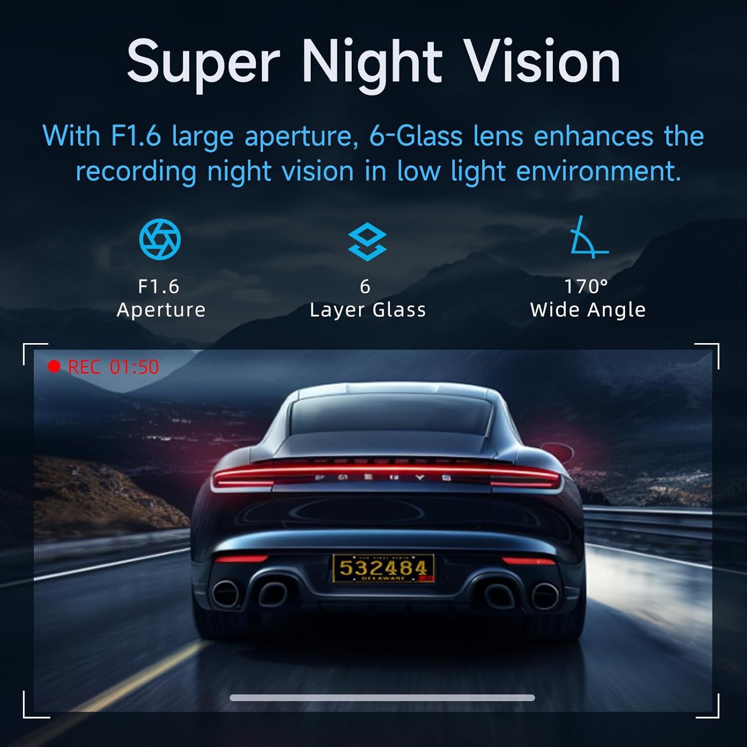 1296P Dash Cam WiFi Car Camera Night Vision Mini Hidden Parking Mode 256GB