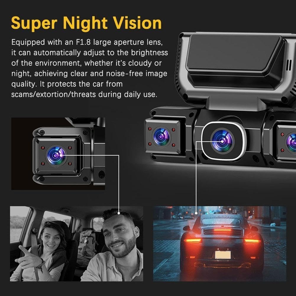 Dash Cam 4 Channel 360° Front Rear Inside DashCam, FHD 1080P Car Camera Cash Cam