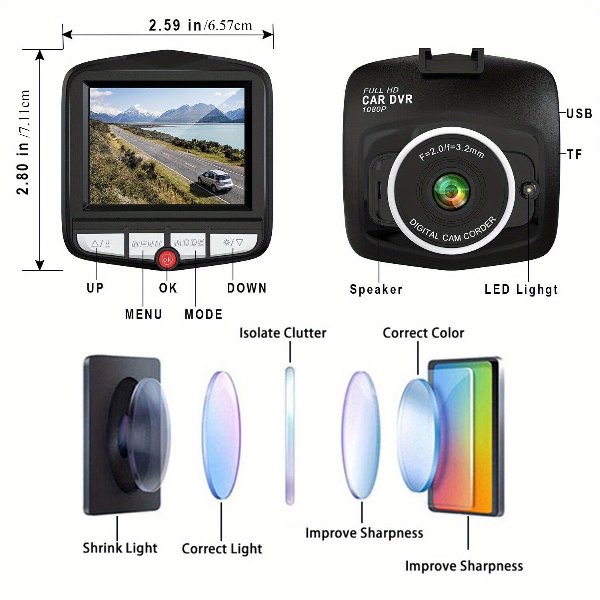 2.4-inch Full HD 1080P Car DVR Video Recorder Car Recorder Front and Rear Camera