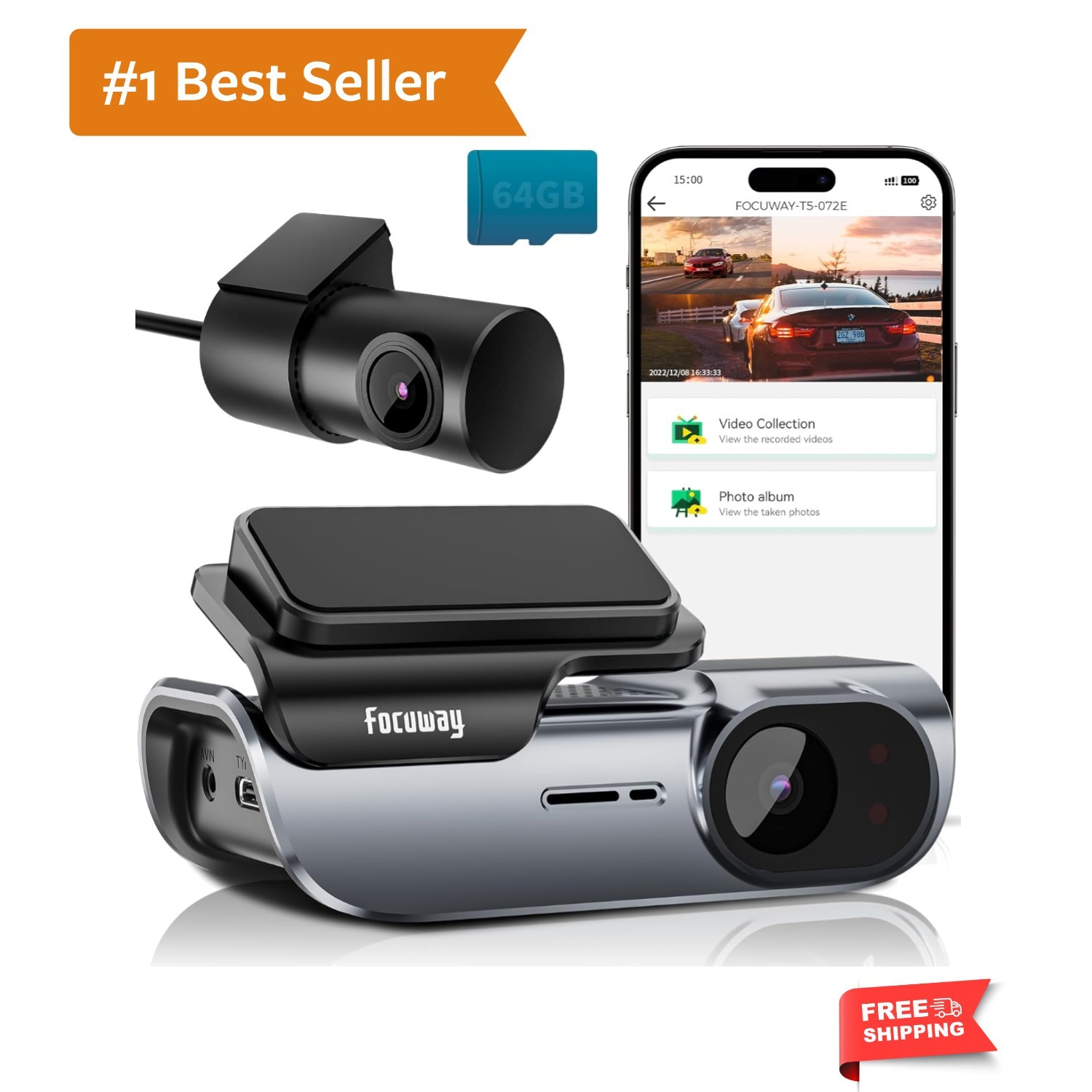 4K Front and Rear Dash Cam: Fast 5GHz WiFi & Hands-Free Voice Control, Compac…